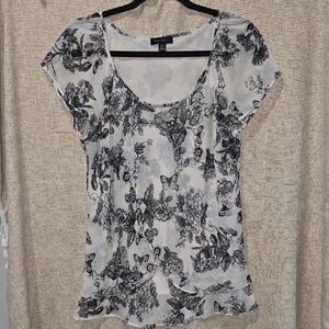 Tahari Black and White Floral Blouse